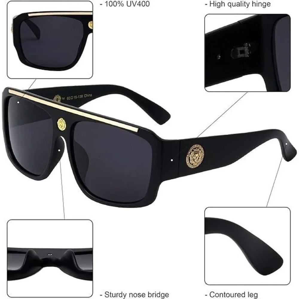 Sunglasses Dark Black Lens Cholo Hip‎ Hop Style UV400 Protection Rectangular New